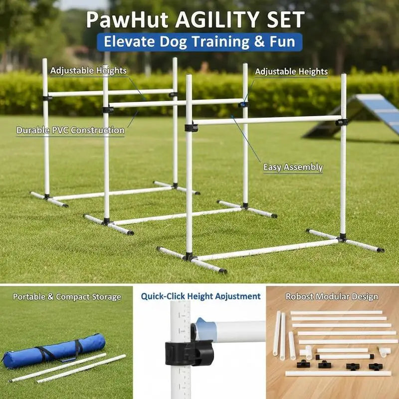 4 Pieces Dog Agility Training Equipment, Adjustable Height Jumps Hurdle with Carrying Bag for Outdoor, White