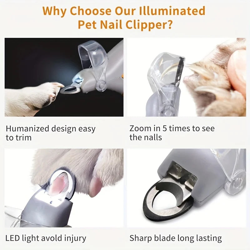 LED Light Pet Nail Clipper with Magnifying Glass – Safe Nail Trimmer Tool for Dogs & Cats, Professional Grooming Supplies
