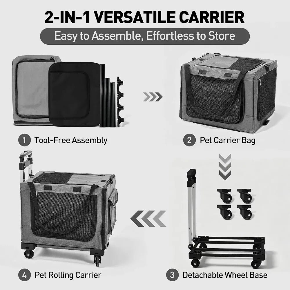 17in Expandable Wheeled Pet Carrier with Breathable Mesh for Cats and Small Dogs