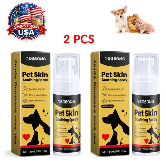 2Pcs Pet Skin Soothing Spray for Dogs Cats Itchy Skin Relief Reduces Scratching Natural Repair Spray for All Animals