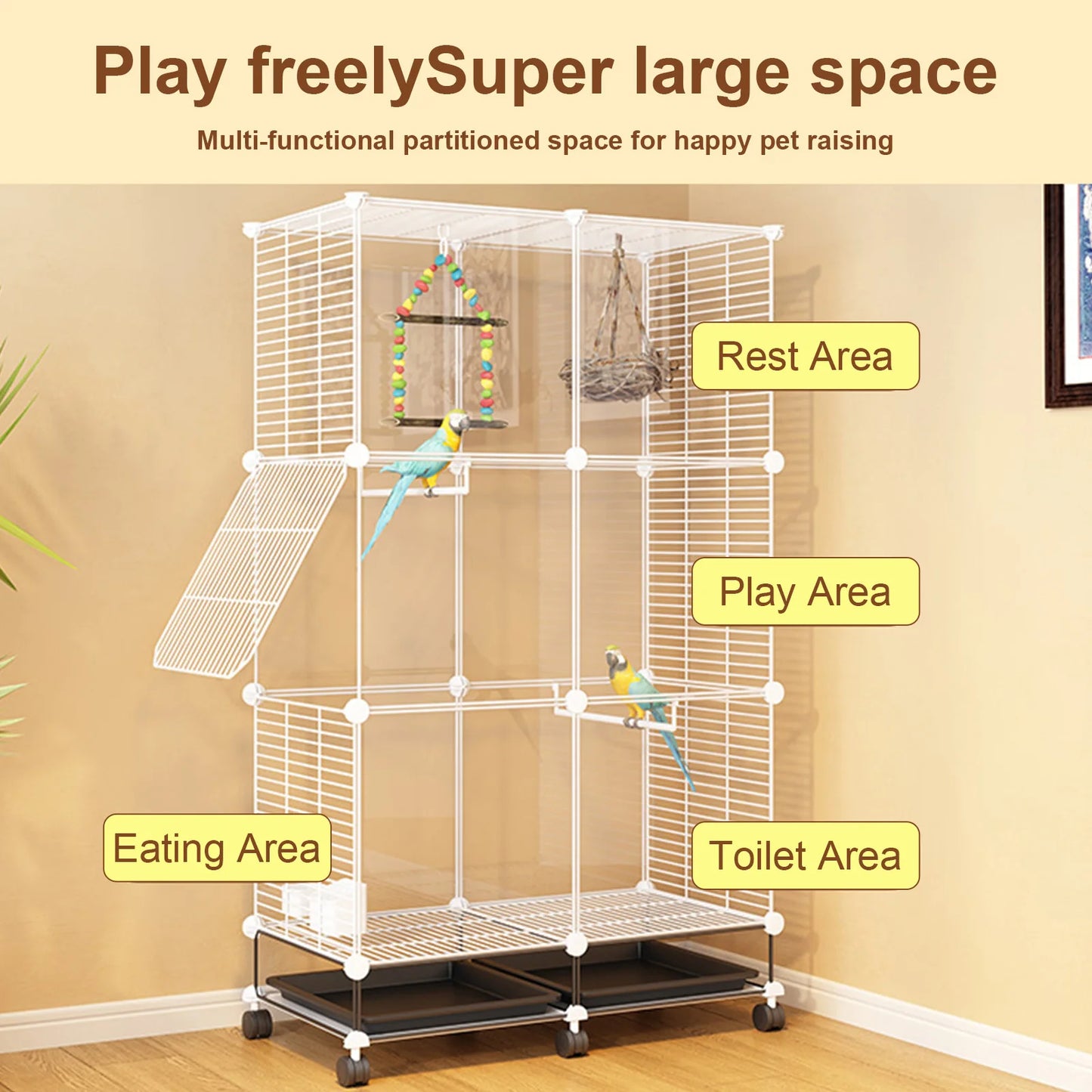 Big Flight Bird Cage Parrot Cage with Rolling Stand & Wheels & Stand Tray Swing Ladder Wide Birdcage for Cockatiels Conure