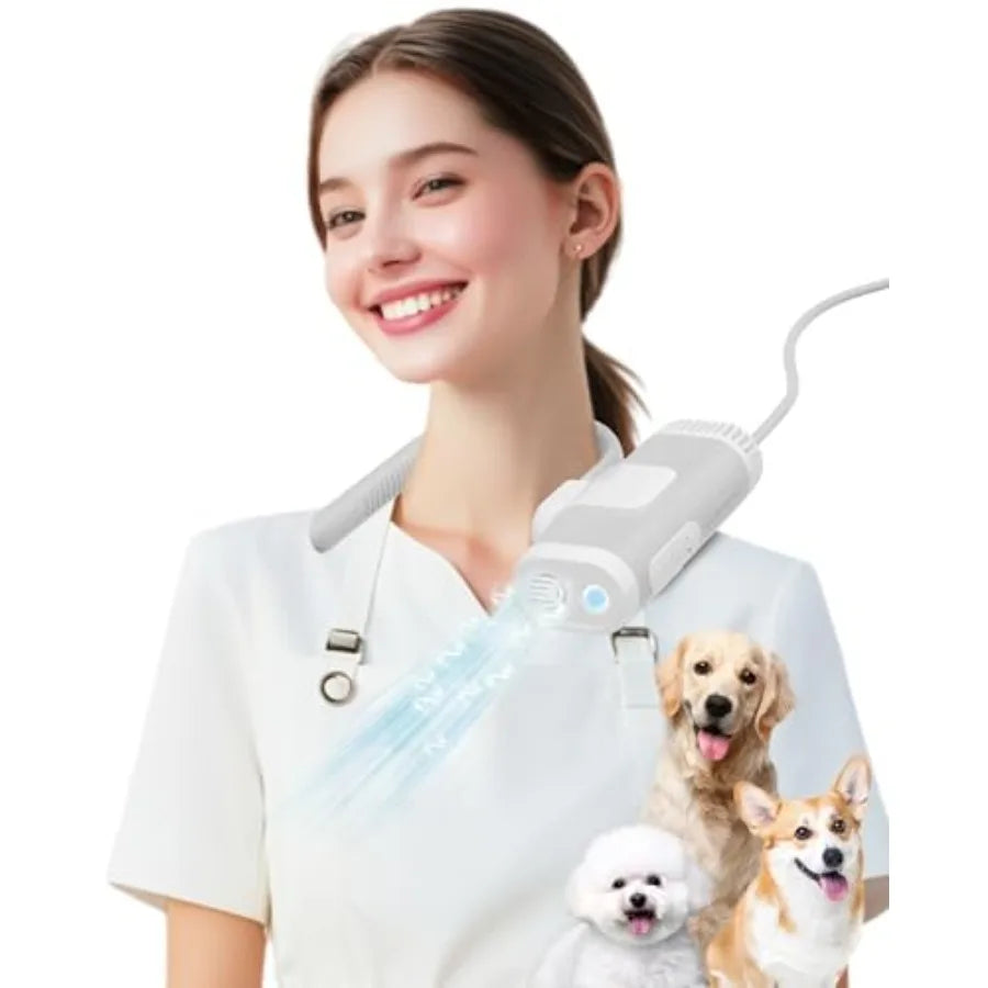 Hands-Free Dog Hair Dryer Low Noise Pet Grooming Blower for Small and Medium Dogs Cats Fast Drying Adjustable Heat and Speed Po