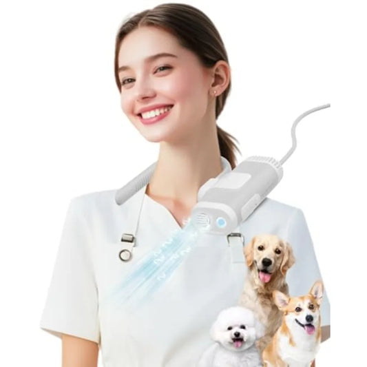 Hands-Free Dog Hair Dryer Low Noise Pet Grooming Blower for Small and Medium Dogs Cats Fast Drying Adjustable Heat and Speed Po