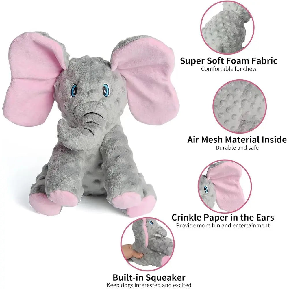 Dog Toys Puppy Toys Cute Squeaky Elephant Toy with Crinkle Paper Stuffed Plush Animal for Small Medium Large Dogs