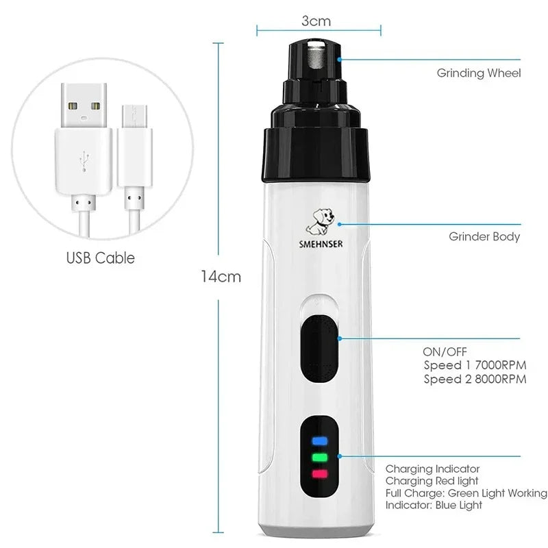 Dog Nail Grinders Painless USB Charging  Rechargeable Pet Nail Clippers Quiet Electric Dog Cat Paws Nail Grooming Trimmer Tools