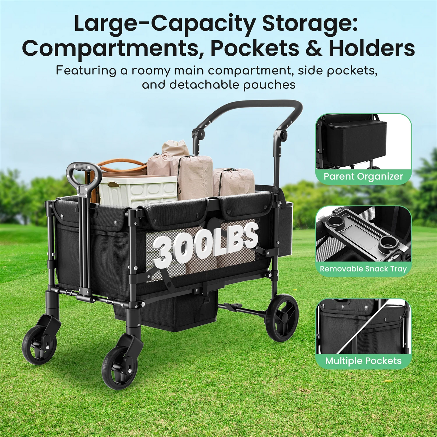 TouHeart 2 Seat Wagon Stroller For 2 Kids, Foldable All-Terrain Wagon for Toddler with Canopy 220 lbs Capacity