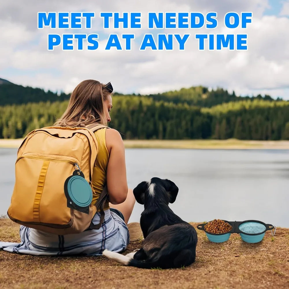 3 PCS Collapsible Pet Double Bowls Portable Dog Travel Bowl Foldable Dog Food Bowl Water Bowl for Outdoor Traveling Camping Walking Supplies, Suitable for Most Pets To Use