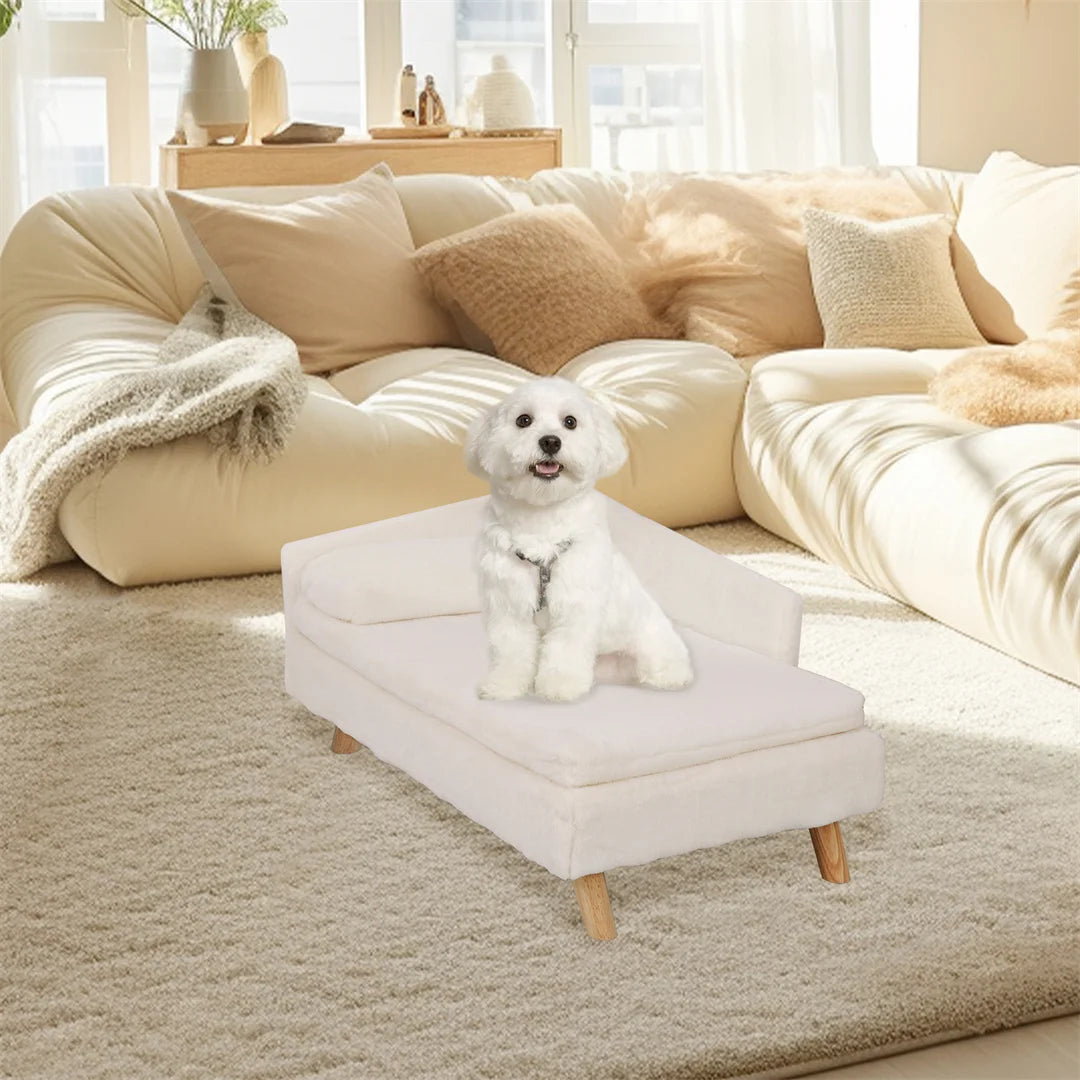 L-Shape Dog Sofa Bed Cat Cushion Stool Warm Nesting Couch with Rubber Wooden Legs Soft Comfortable Pet Furniture