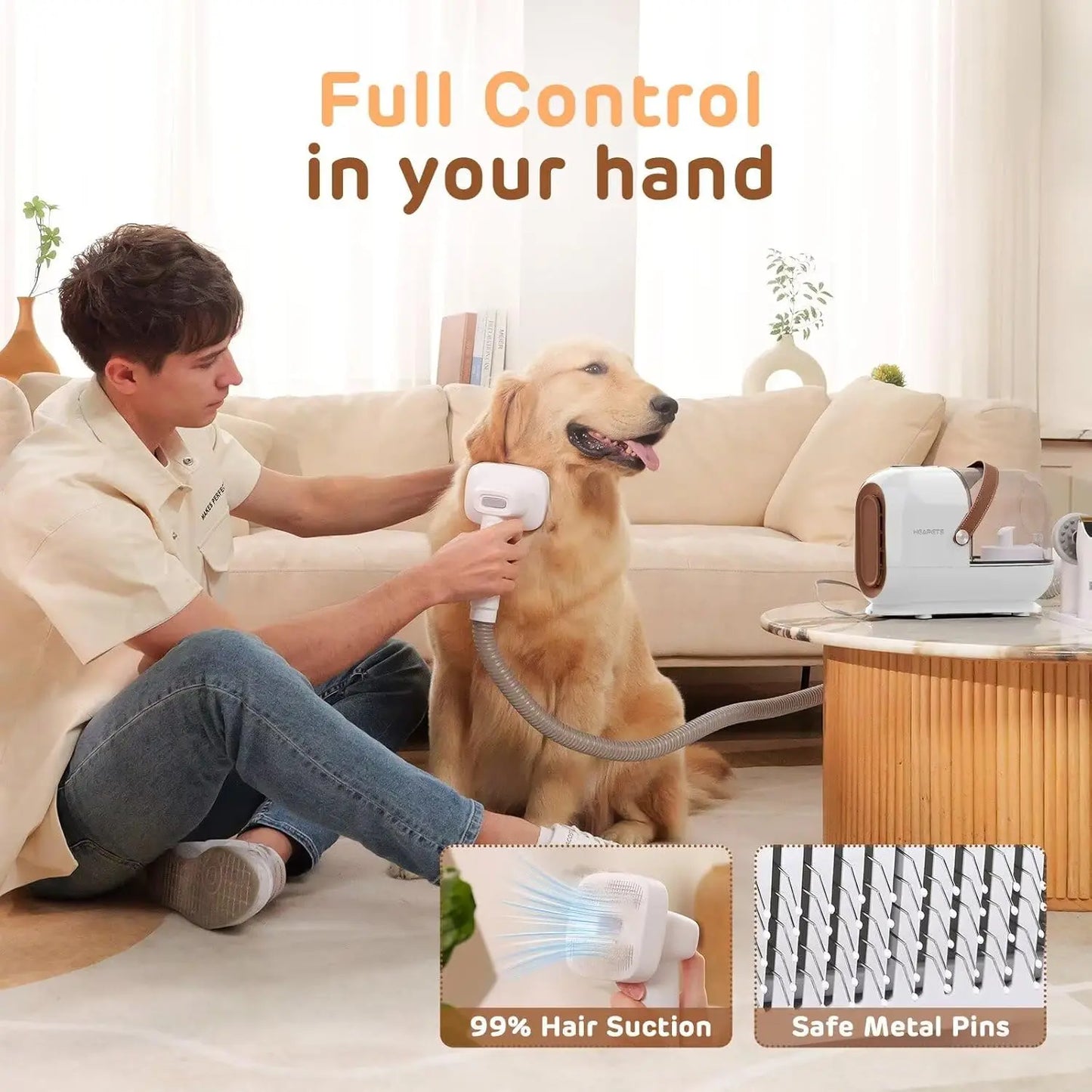3L Low Noise Pet Grooming Vacuum Kit with 7 Tools for Home Shedding, White