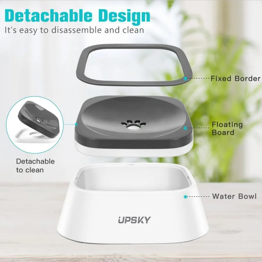 Spill Pet Water Bowl Slow Water Feeder 35oz Feeder Bowl for Dogs and Cats Stainless Steel Gray Leak-Proof Design