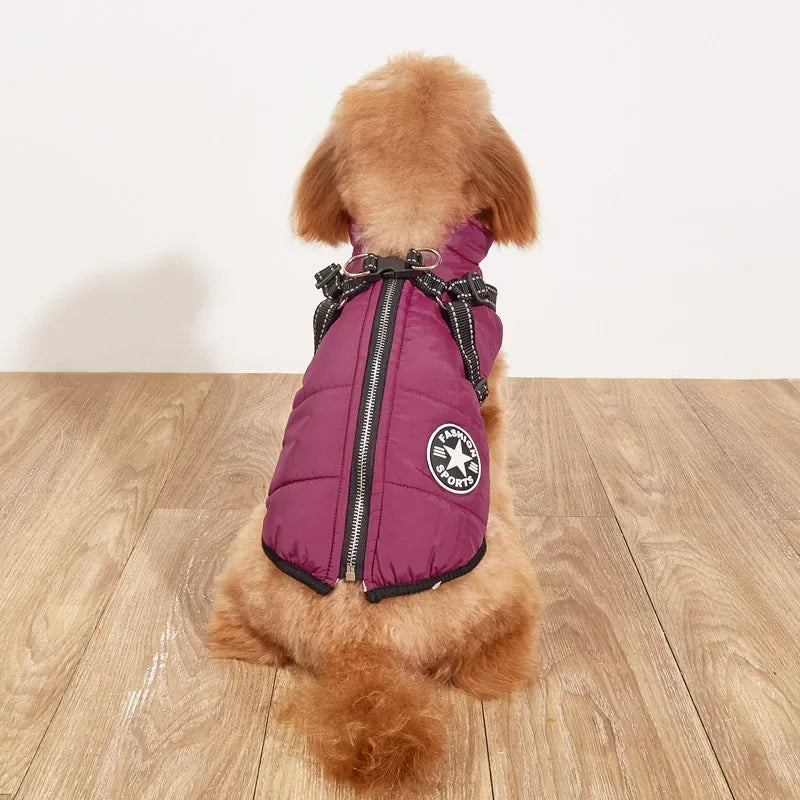 Winter Dog Clothes with Harness Waterproof Warm Pet Dog Cotton Jacket for Small Large Dogs Puppy Clothing French-Bulldog Coat