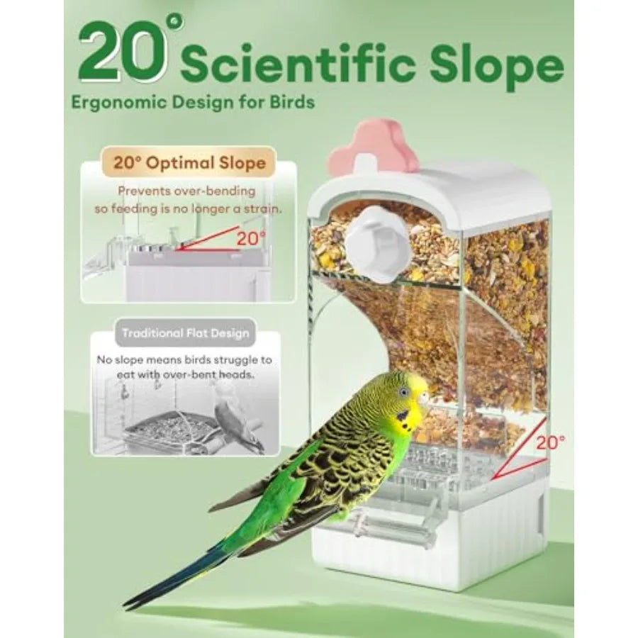 80% bird keepers switch to this automatic cage bird feeder! Anti-spill, no cleaning needed, large capacity pull-out grain storage, universal for parakeets, no installation required