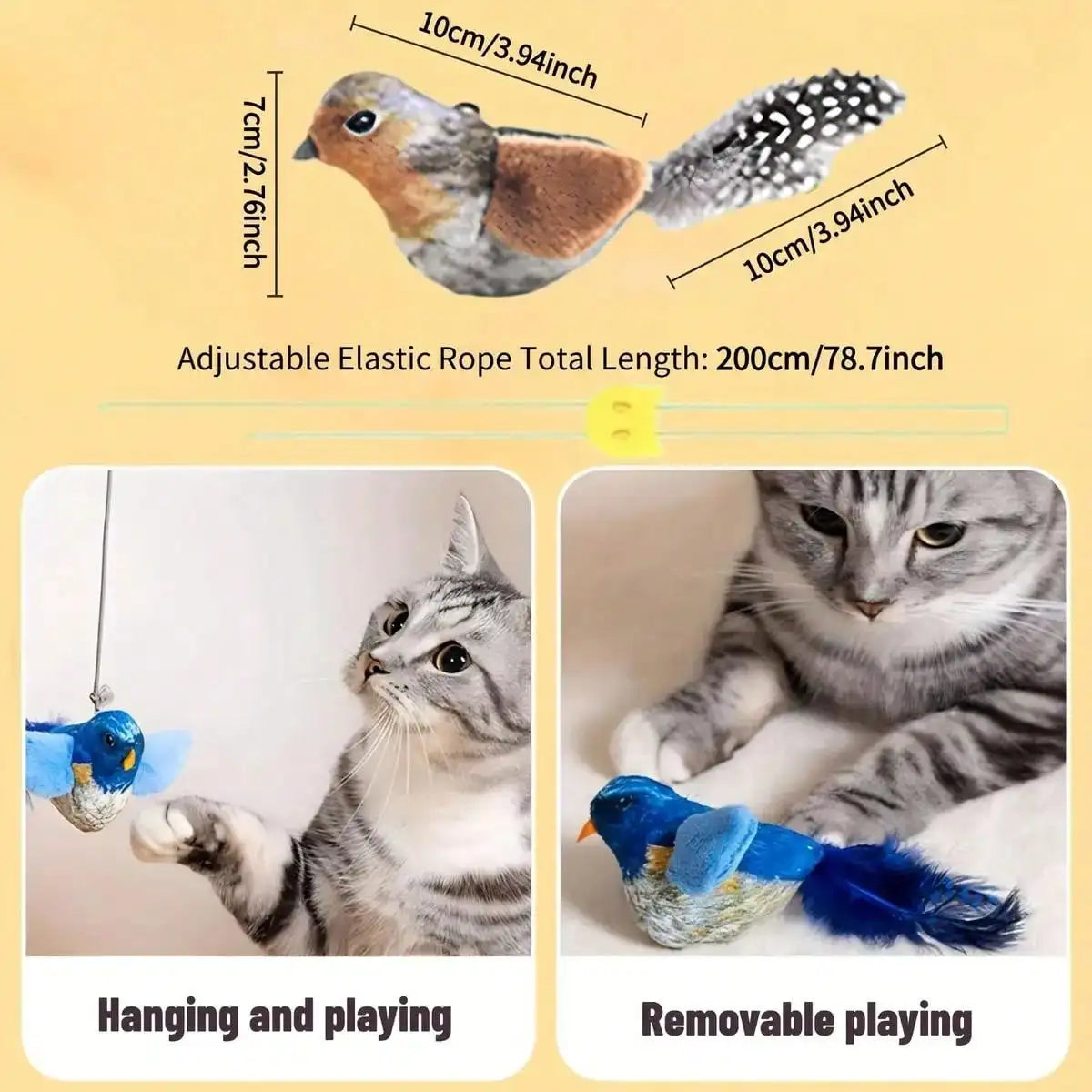 Interactive Cat Toy With Realistic Bird Sounds - No Battery Required, Hanging And Detachable Plaything Hot lifelike Bird Vivid Cat Toys Pet Catnip Simulation Molding Cat Teaser with Feather Soft Plush Fabric Toys for Kitten