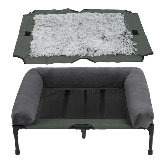 XXL XL Large Dog Bed Outdoor Raised Dog Bed with Cooling Breathable Mat and Soft Plush Mat Pet Puppy Camping Cot for Home Garden