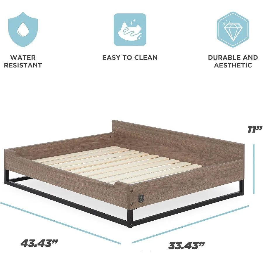 Milo Wooden Dog Bed Couch with Water-Resistant Mattress Large to Extra Large Elevated Pet Bed with Calming Mattress Greenguard