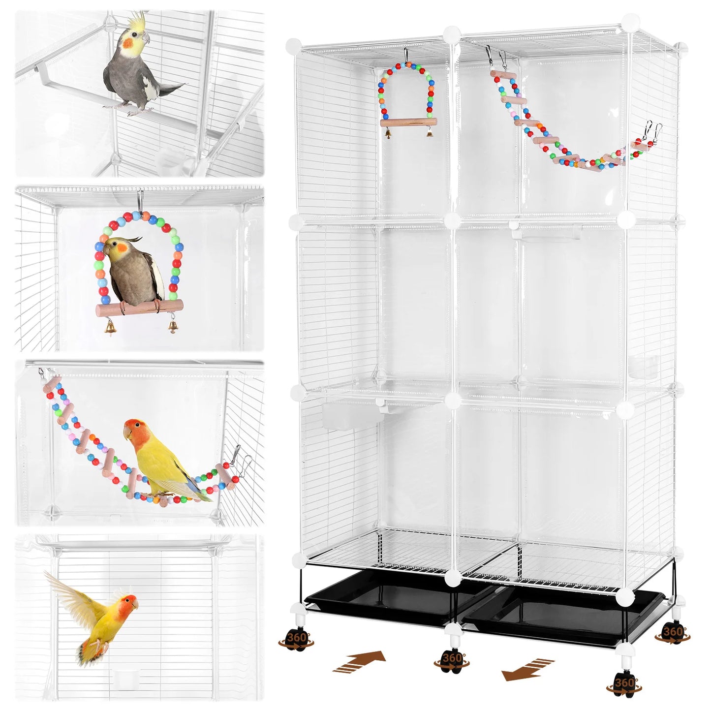 Big Flight Bird Cage Parrot Cage with Rolling Stand & Wheels & Stand Tray Swing Ladder Wide Birdcage for Cockatiels Conure