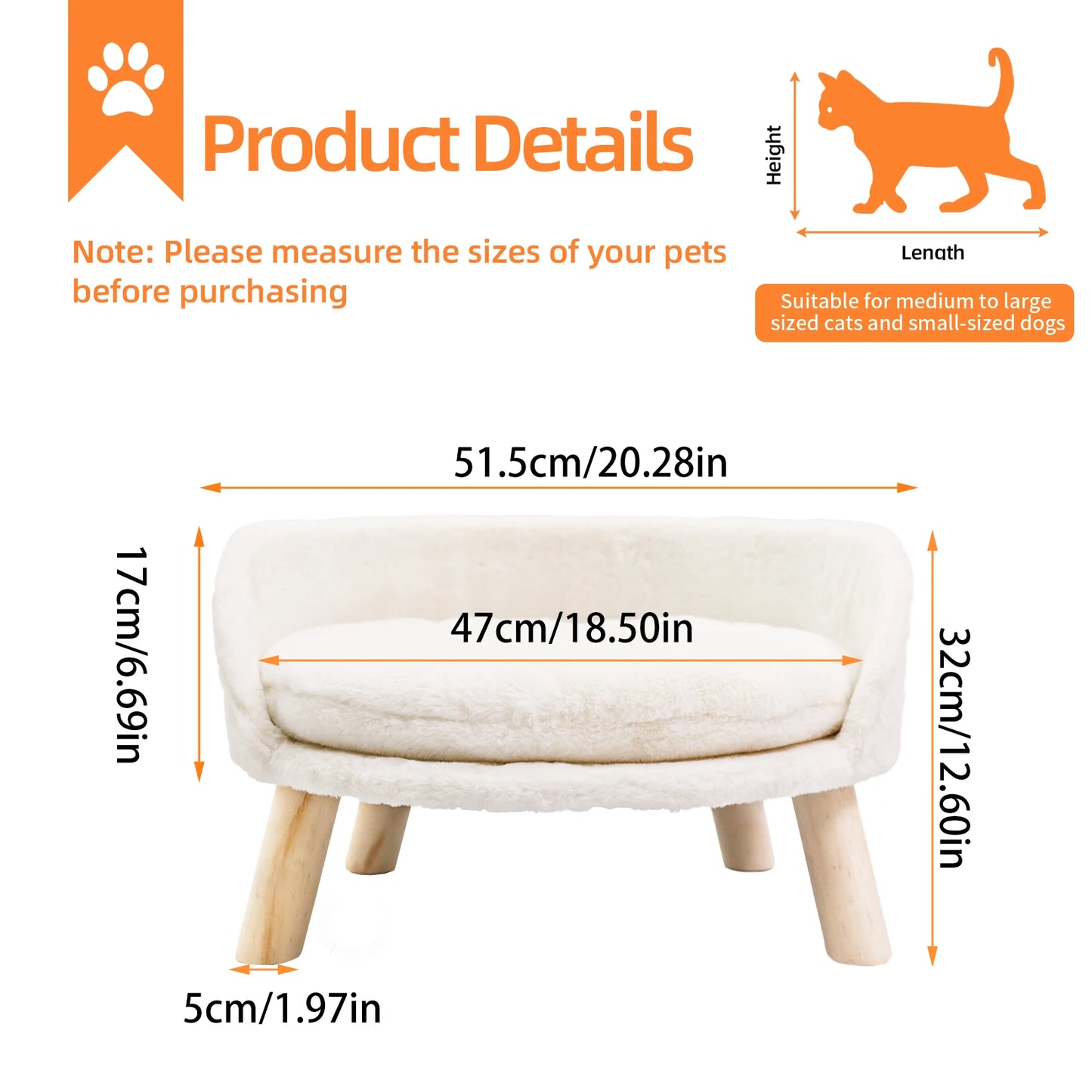 Ultra Soft Elevated Dog Cat Sofa Bed Couch Pet Puppy Chair Backrest Stool Seat Lounger with Removable Waterproof Padded Cushion