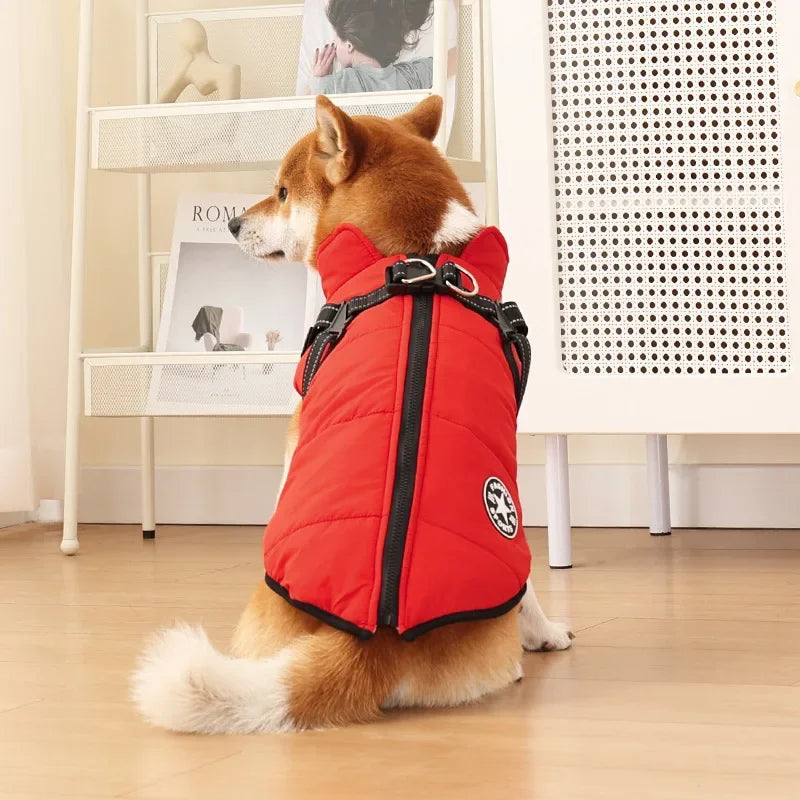 Winter Dog Clothes with Harness Waterproof Warm Pet Dog Cotton Jacket for Small Large Dogs Puppy Clothing French-Bulldog Coat