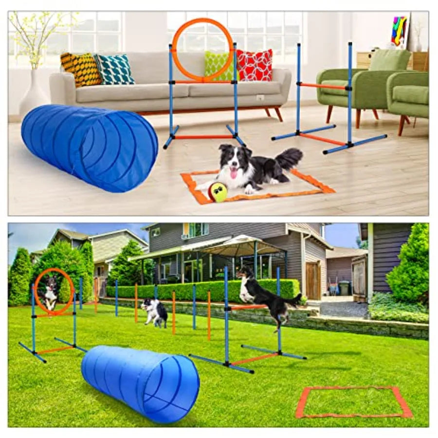 Dog Agility Training Equipment, 60-piece Dog Obstacle Course Training Starter Kit Pet Outdoor Game with Tunnel, Agility Hurdle,