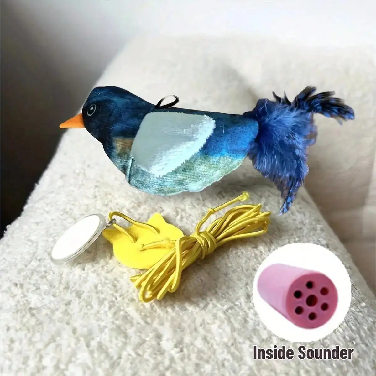 Interactive Cat Toy With Realistic Bird Sounds - No Battery Required, Hanging And Detachable Plaything Hot lifelike Bird Vivid Cat Toys Pet Catnip Simulation Molding Cat Teaser with Feather Soft Plush Fabric Toys for Kitten
