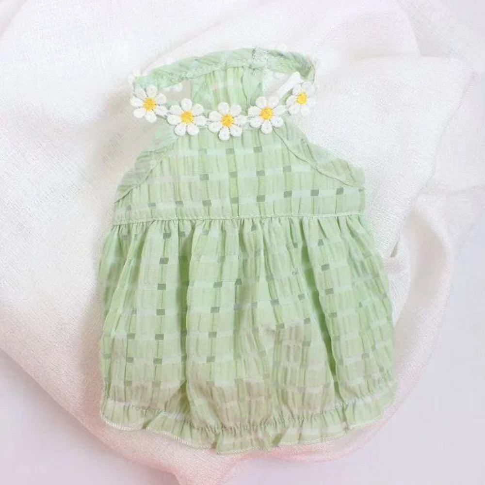 Breathable Cat Skirt Floral Wreath Collar Pretty Cute Small Dog Skirt Thin Small Dog Dress Mini Puppy Princess Dress