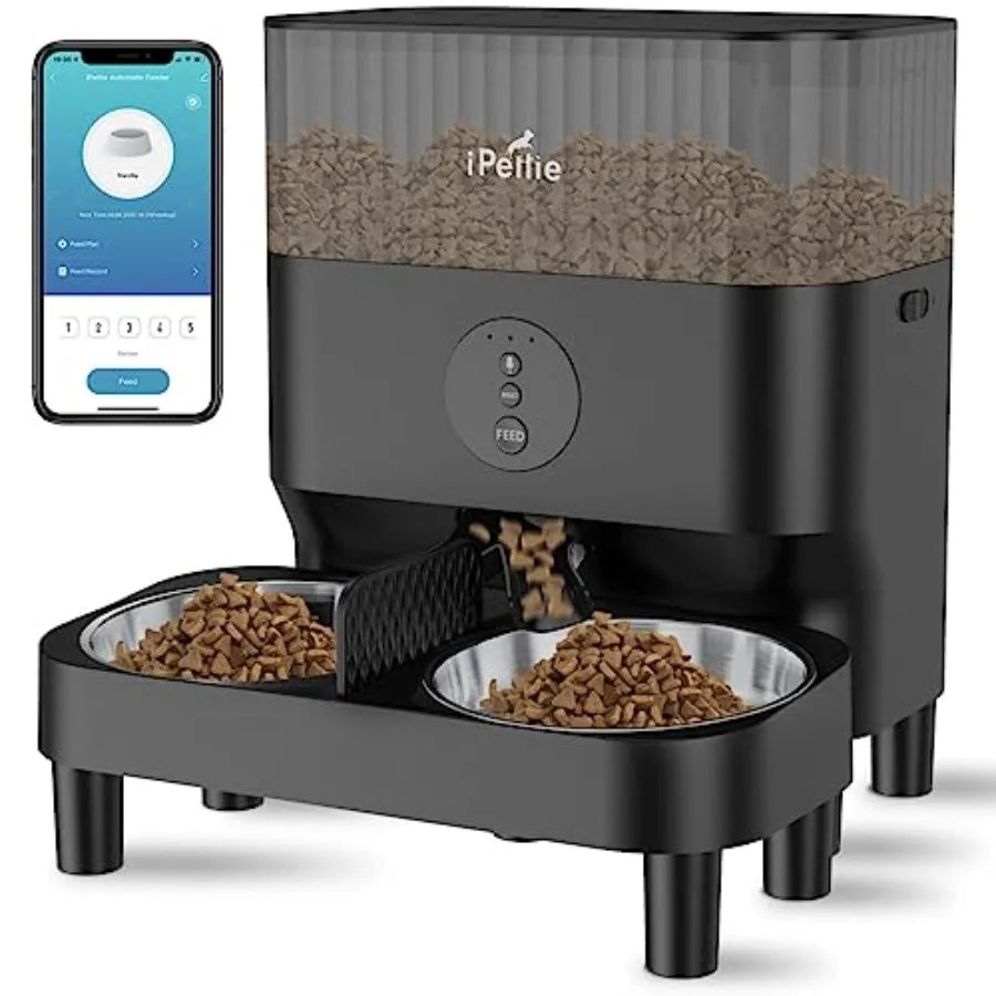 Automatic WiFi Pet Feeder for 2 Pets 5L Capacity 1-10 Meals Per Day Adjustable Bowl Height Smart Dog Cat Feeder with 2 Stainles