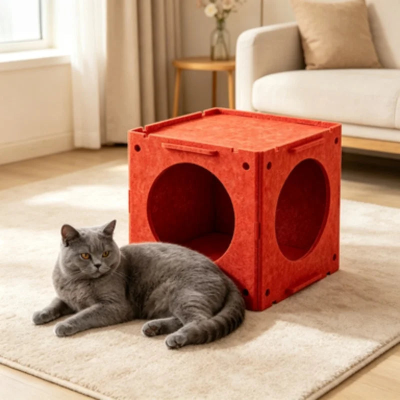 Extra Large Cartoon Cat House All-Season Enclosed Rabbit Hutch with Cat Cabinet Bed for Indoor Cats And Small Rabbits