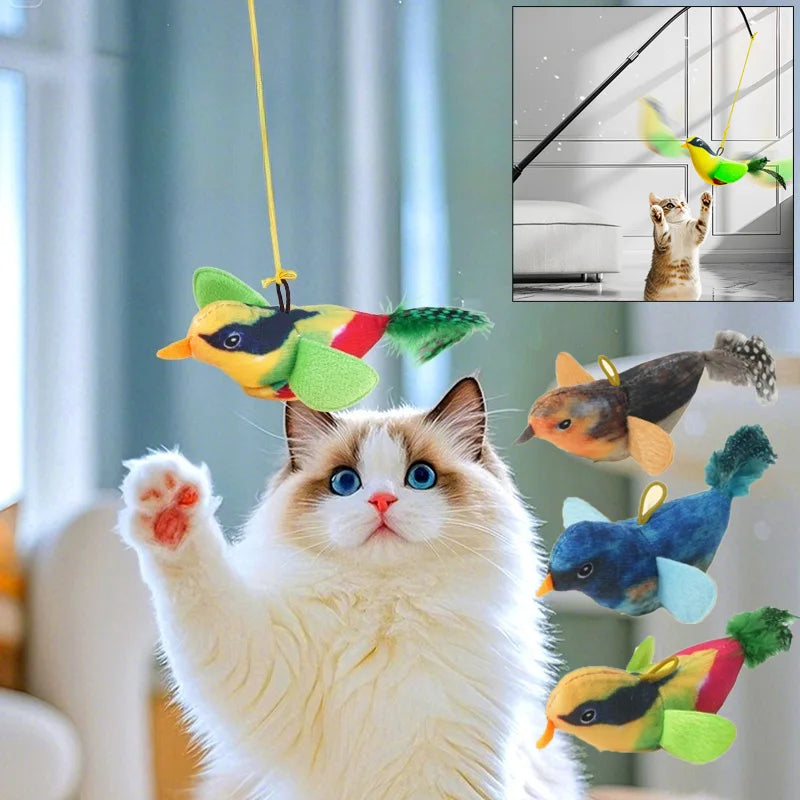 Interactive Touch-Activated Flapping Bird Cat Toy Plush Sparrow Kicking Toy with Realistic Chirping Sound, Suitable for Exercise
