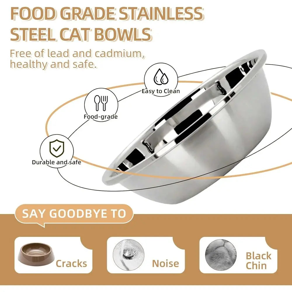 Elevated Cat Bowl, Raised Food and Water Bowl Set for Indoor Cats, Anti-Spill with 2 Stainless Steel Pet Food Bowls for Cats and