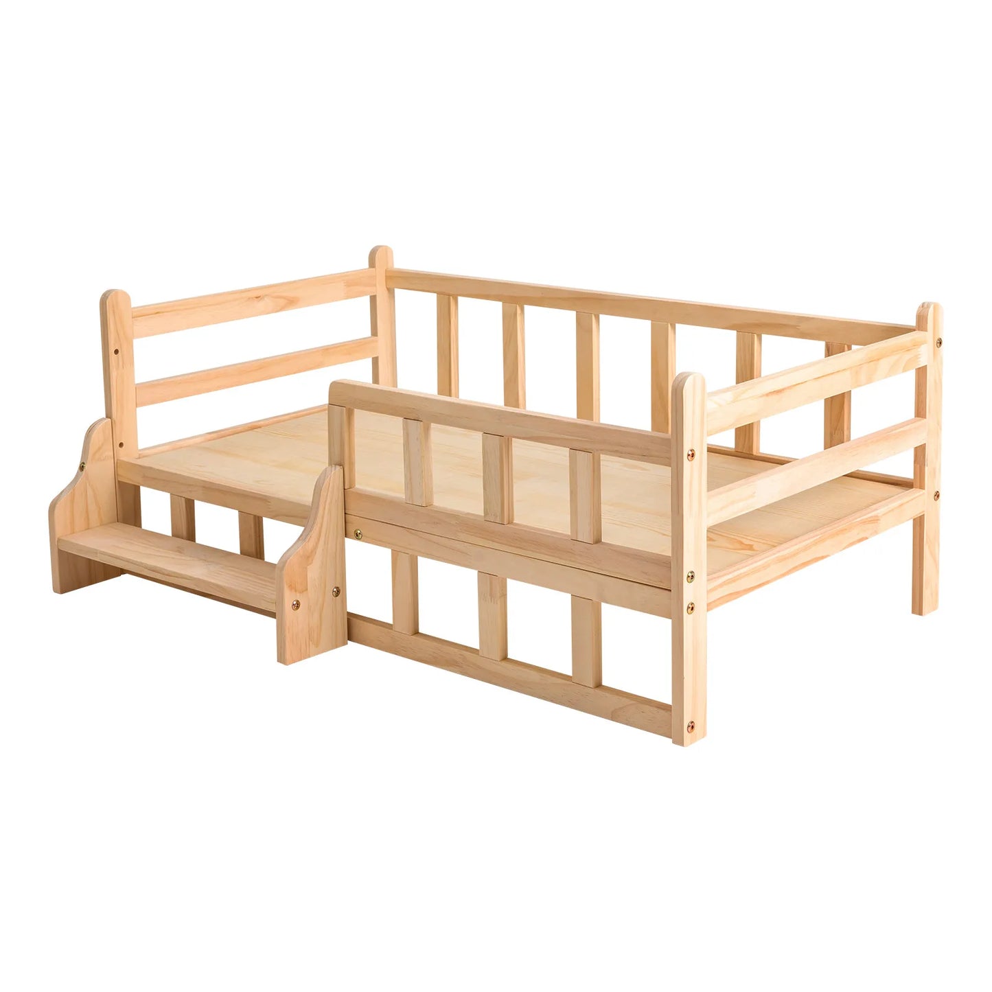 37.8*22in Solid Pine Wood Pet Bed Frame Elevated Fence Dog Cat Bed Comfortable