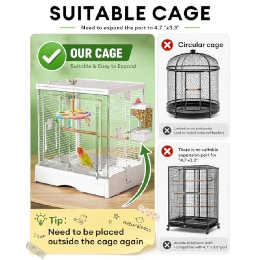 80% bird keepers switch to this automatic cage bird feeder! Anti-spill, no cleaning needed, large capacity pull-out grain storage, universal for parakeets, no installation required