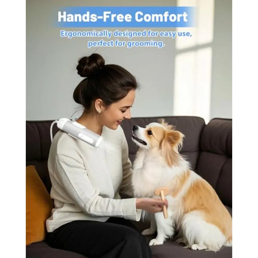 Hands-Free Dog Hair Dryer Low Noise Pet Grooming Blower for Small and Medium Dogs Cats Fast Drying Adjustable Heat and Speed Po