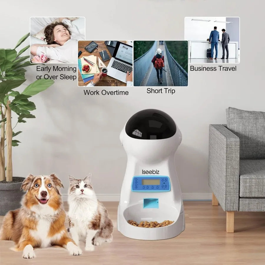 Automatic Cat Feeder 101oz/3L Timed Cat Feeder for Dry Food with Anti-Clog Design Up to 4 Meals with Portion Control Dual Power