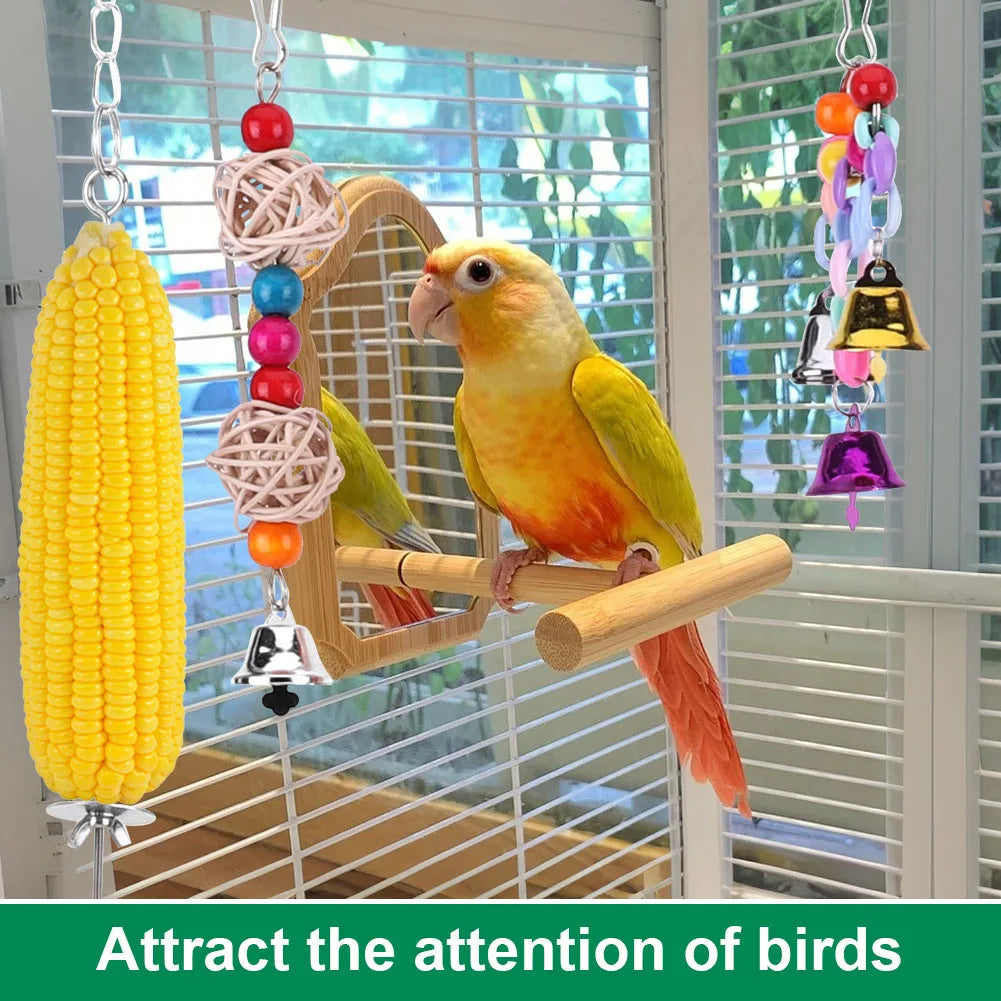 10PCS Bird Toys Set Small Parrot Hanging Hammock Bird Perch Stand Parrot Toy for Budgerigar Parakeet Conure Cockatiel Mynah