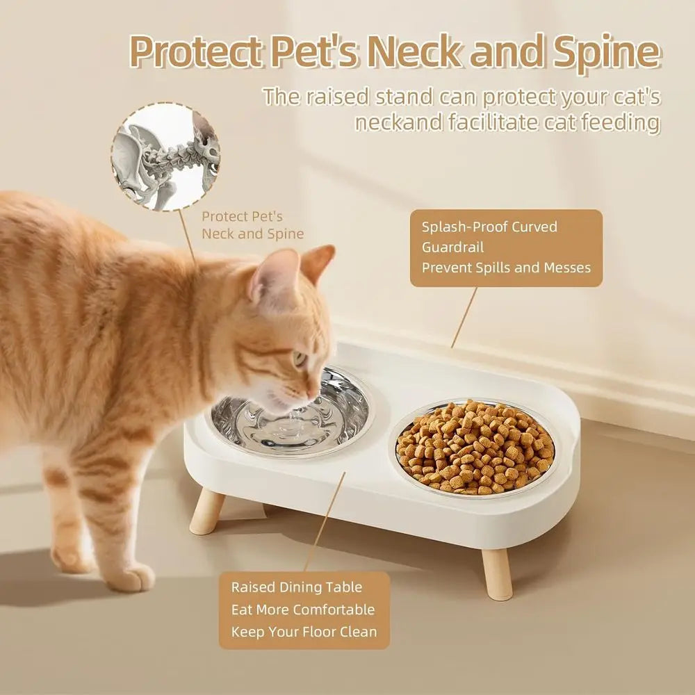 Elevated Cat Bowl, Raised Food and Water Bowl Set for Indoor Cats, Anti-Spill with 2 Stainless Steel Pet Food Bowls for Cats and