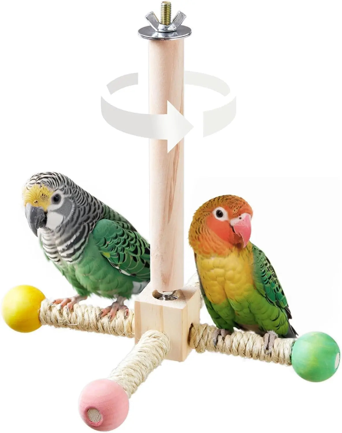 Bird perch toy with spinning wheel, wooden exercise, for budgies, parakeets, cockatiels, interactive enrichment, cage accessory