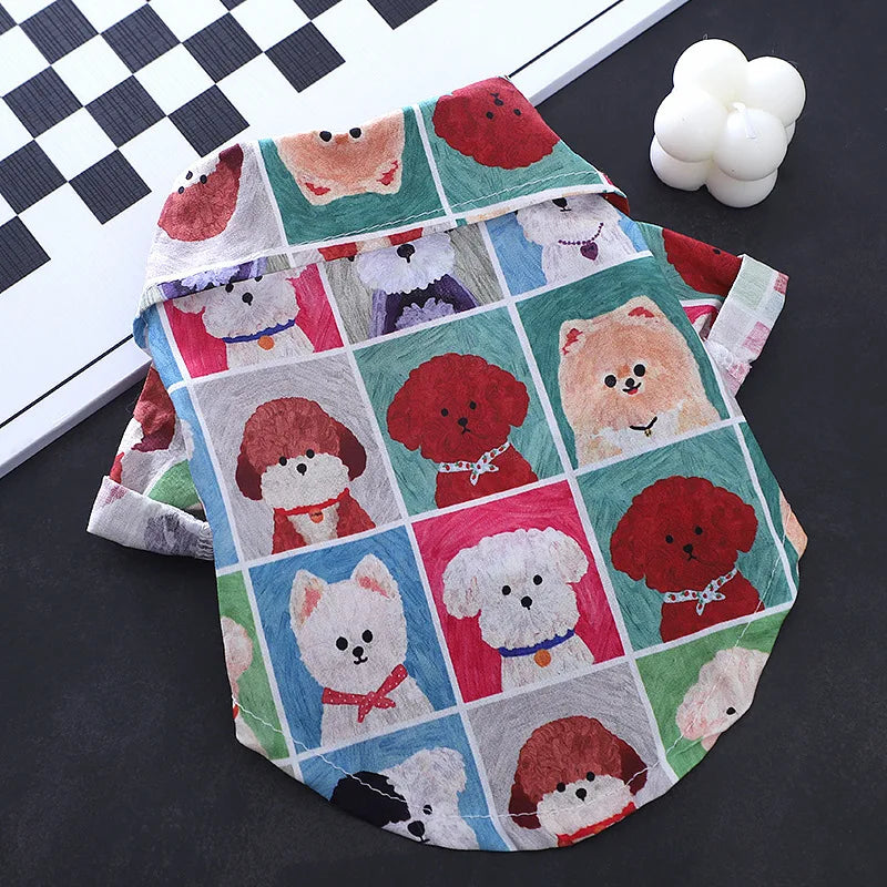 Small Dog Shirt for Teddy Bichon, Lightweight Breathable Plaid Cartoon Pet Clothes, Stylish Puppy Outfit XS-XL