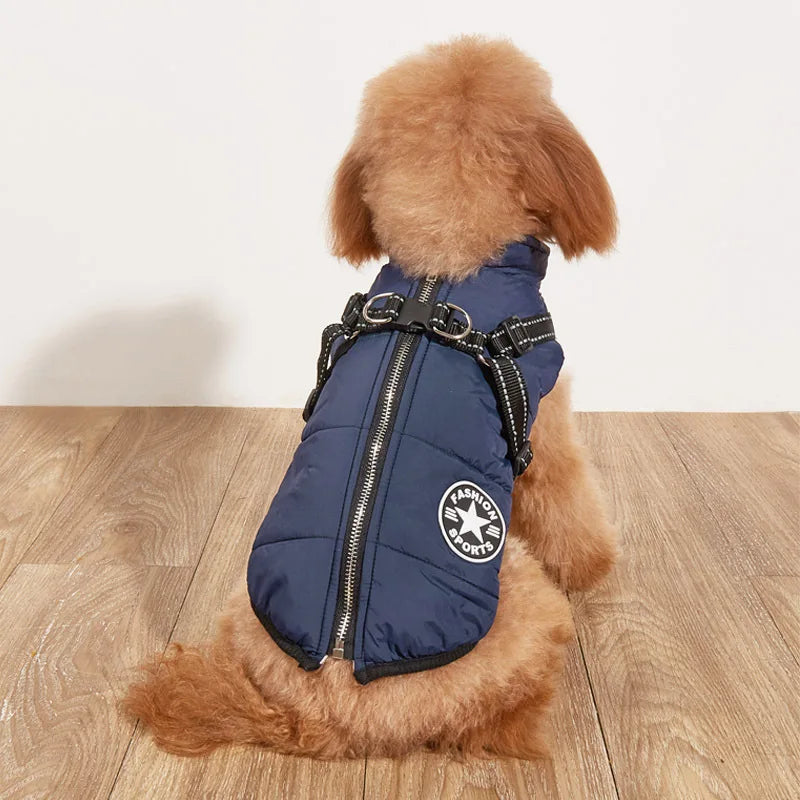 Winter Dog Clothes with Harness Waterproof Warm Pet Dog Cotton Jacket for Small Large Dogs Puppy Clothing French-Bulldog Coat