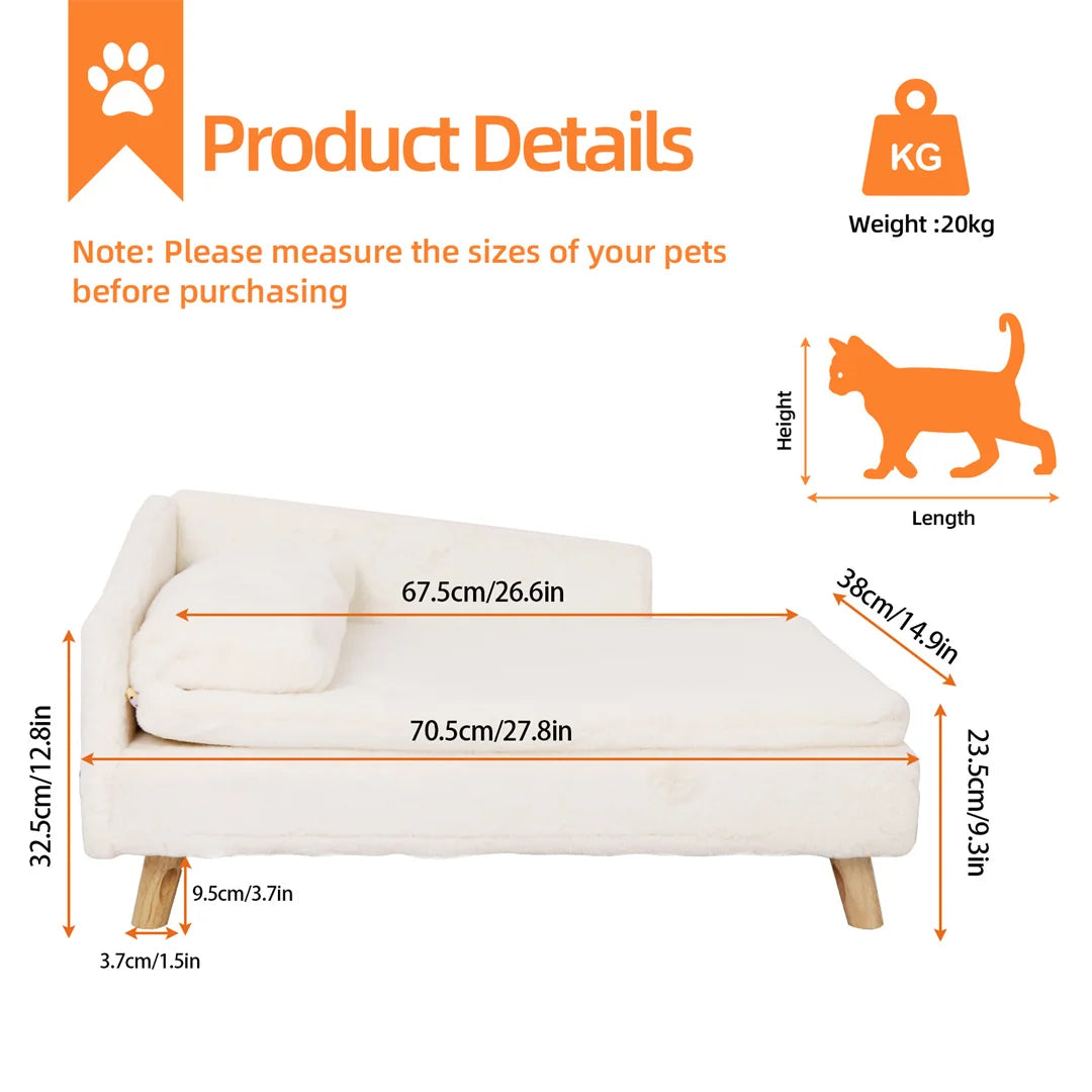 L-Shape Dog Sofa Bed Cat Cushion Stool Warm Nesting Couch with Rubber Wooden Legs Soft Comfortable Pet Furniture