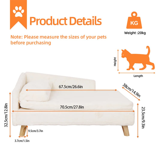 L-Shape Dog Sofa Bed Cat Cushion Stool Warm Nesting Couch with Rubber Wooden Legs Soft Comfortable Pet Furniture