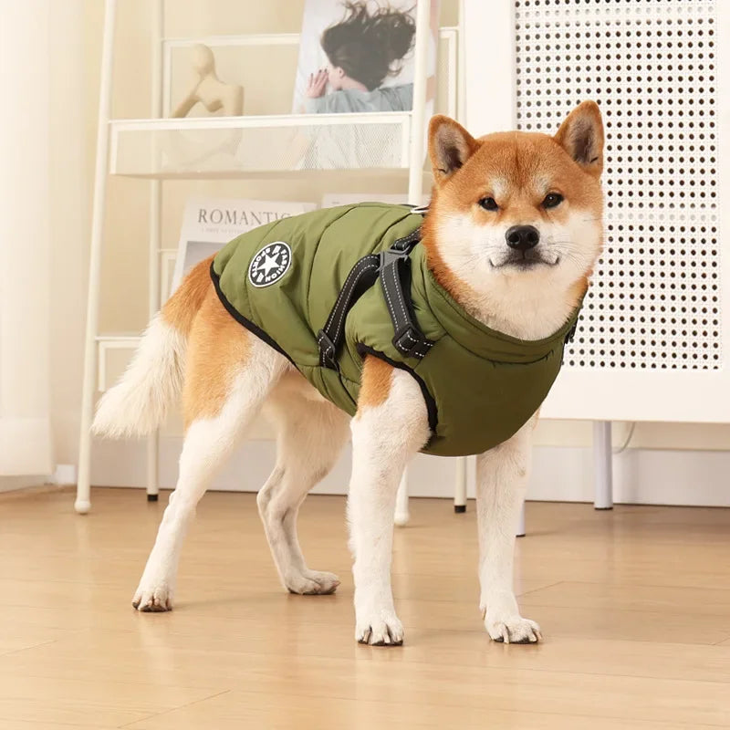 Winter Dog Clothes with Harness Waterproof Warm Pet Dog Cotton Jacket for Small Large Dogs Puppy Clothing French-Bulldog Coat