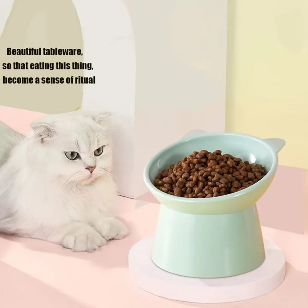Elevated Cat Bowls Set with Cat-Ear Shape, Raised Heavy-Duty Feeder with Anti-Slip Base & Comfort Neck Design for Indoor Cats