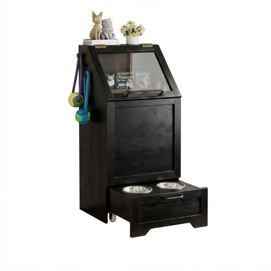 Dog Food Station with Storage,Pet Feeding Station with Raised Bowls,Dog Food Storage Cabinet with Hanger for Feeding