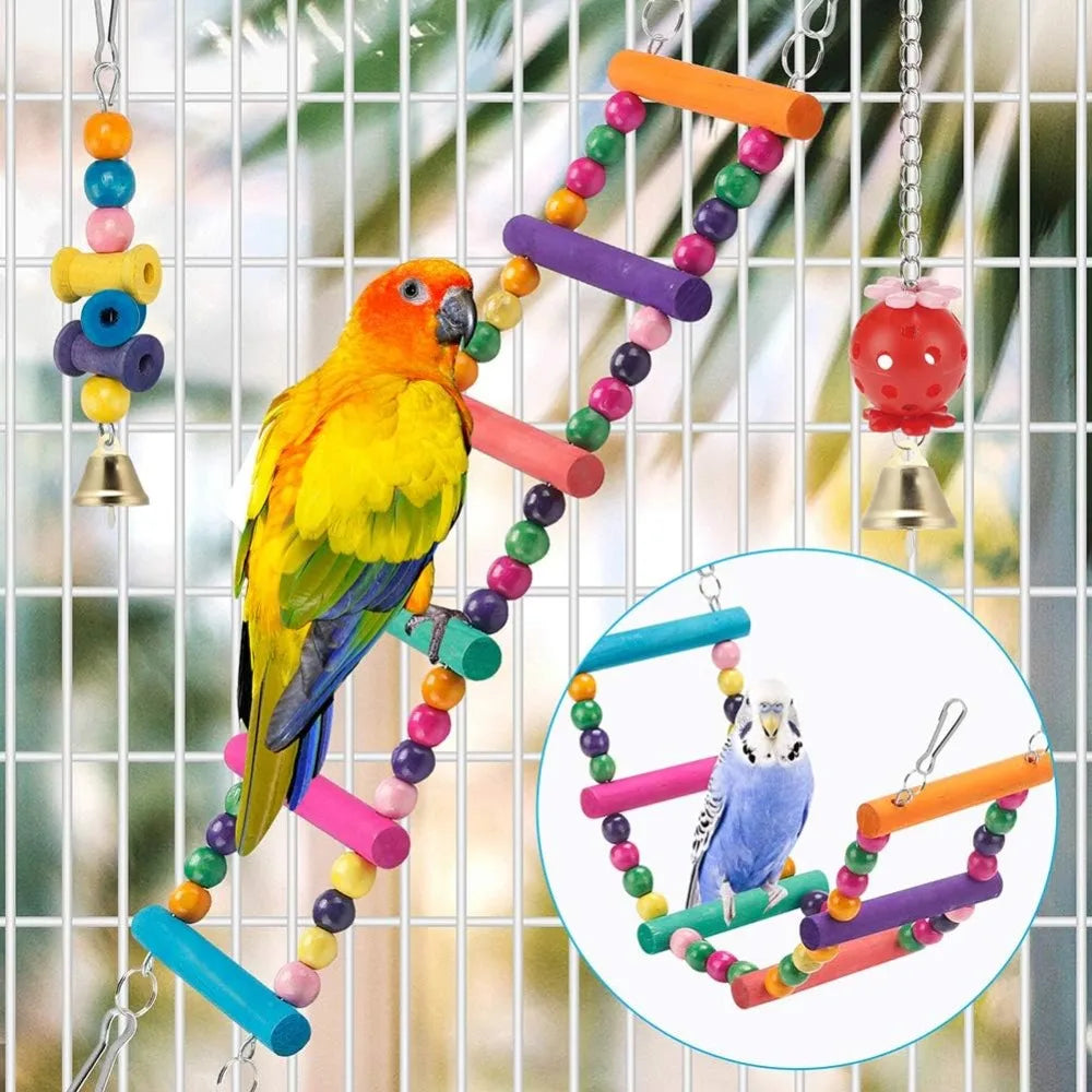 11 PCS Bird Toys for Parakeets, Wood Parrots Budgie Cage Accessories,Bird Perch Swings for Small Conure Cockatiel Toys