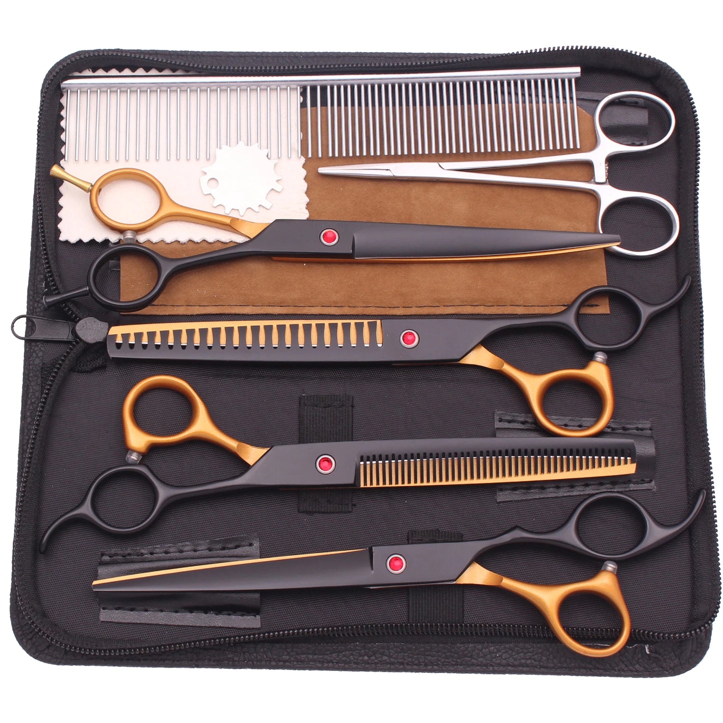 Dog Grooming Scissors Japan Stainless Pet Hairdressing Scissors Gold-Black Chunker Shears Thinner Blue Chunker Curved Shears