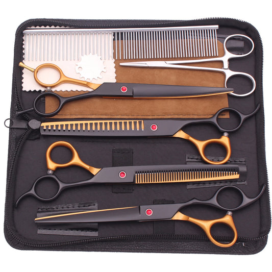 Dog Grooming Scissors Japan Stainless Pet Hairdressing Scissors Gold-Black Chunker Shears Thinner Blue Chunker Curved Shears