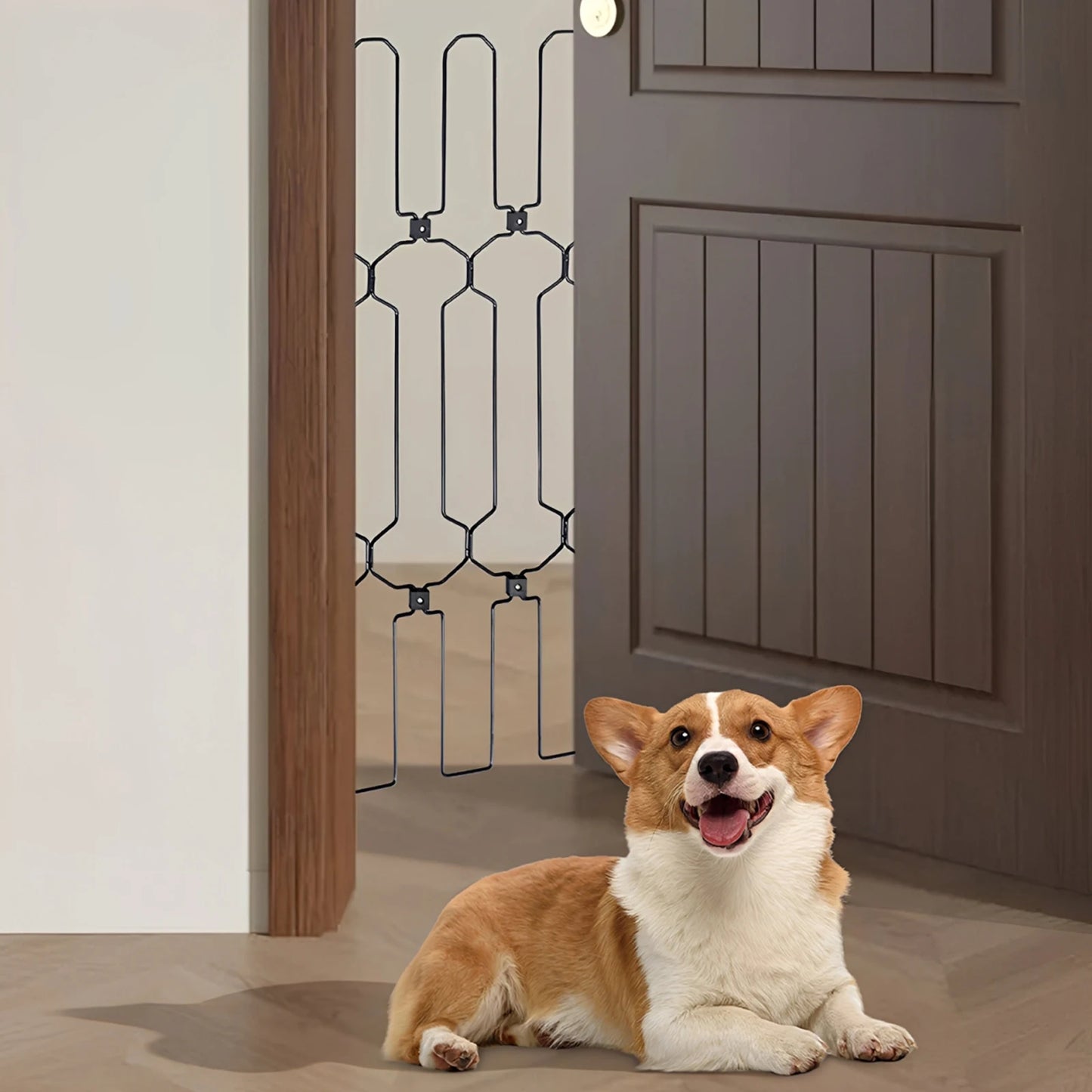 Metal Retractable Pet Fence, 30.7in Height Pet Gate, Pet Playpen With Oversized Ear-shaped Handles And Wide-hole Anchors For Door