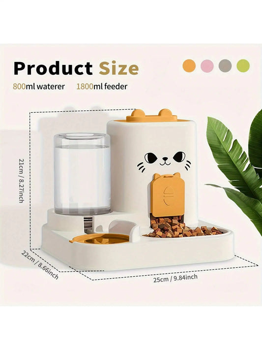 2-In-1 Cat Food And Water Dispenser, All-In-One Fully Automatic Feeder And Water Dispenser, Cute Pet Water Bottle, Durable And Easy To Clean