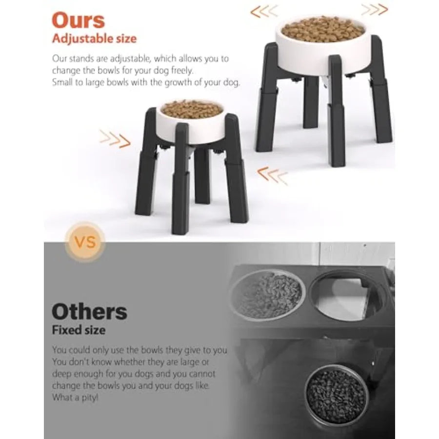 Dog Bowl Stand with Adjustable Hght and Width [2 Pack Stand Only] Elevated Pet Water Food Feeder for Medium and Large Pets Stab