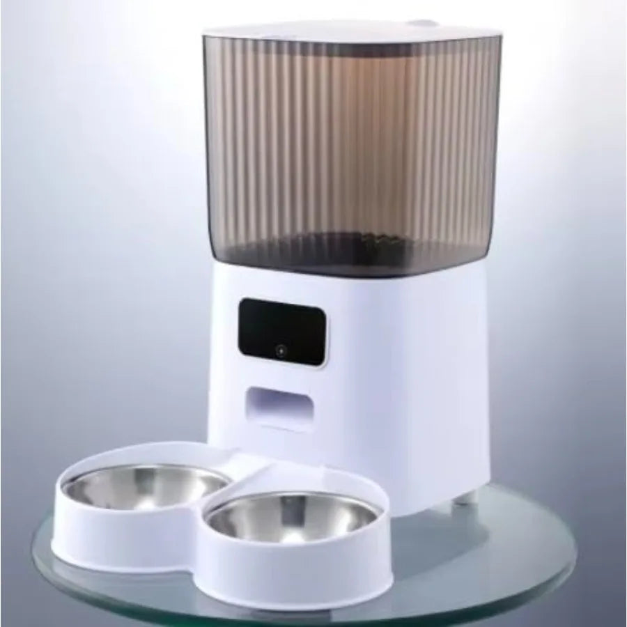 WiFi Automatic Cat Feeder with Double Bowls Smart Pet Food Dispenser for 2 Cats Dogs App Control Scheduled Feeding Portion Cont